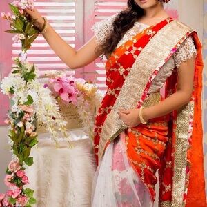 Designer saree half net half Silk